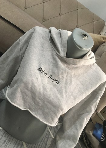 Diğer Gri Uzun Kollu Crop Sweatshirt