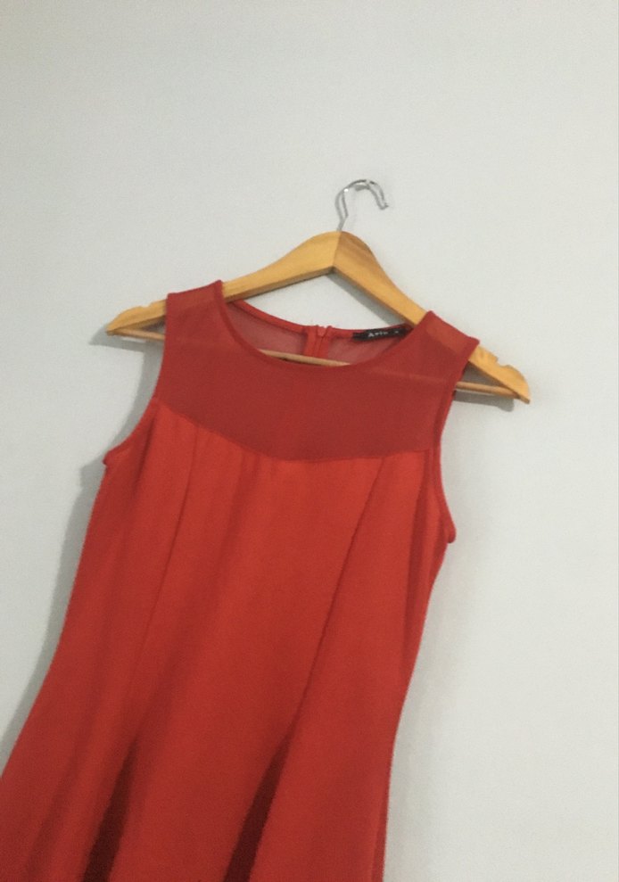 Kolsuz Kırmızı Midi Elbise - Görsel 3