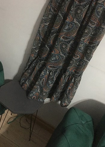 s Beden Bohem Stil Uzun Koyu Desenli Elbise