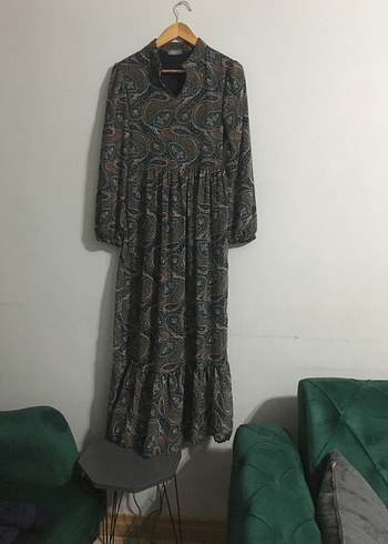 Bohem Stil Uzun Koyu Desenli Elbise
