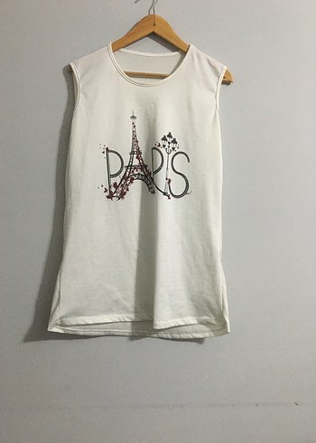 Beyaz Baskılı Kolsuz Tişört