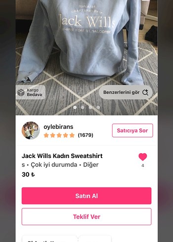 Jack Wills Kadın Sweatshirt Mavi
