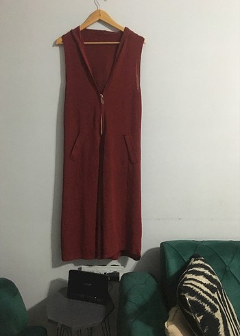 Bordo Uzun Kollu Fermuarlı Kadın Yelek