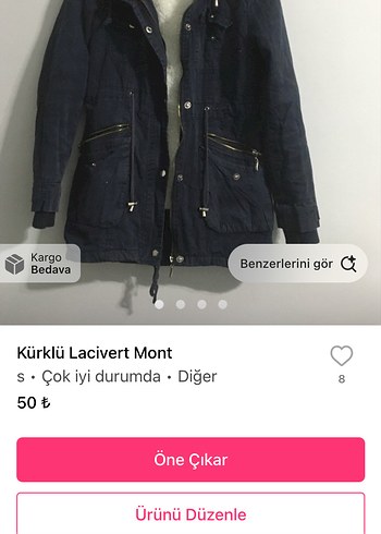 Kürklü Lacivert Denim Mont