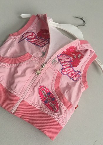 Kız Çocuk Pembe Kapüşonlu Fermuarlı Yelek - Görsel 2