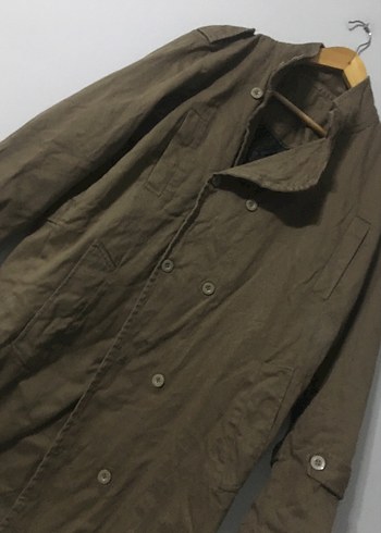 Düğmeli Kahverengi Midi Keten Erkek Kaban - Görsel 2