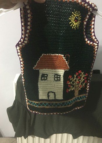 Nakışlı Çok Renkli Örgü Kız Yeleği - Görsel 3