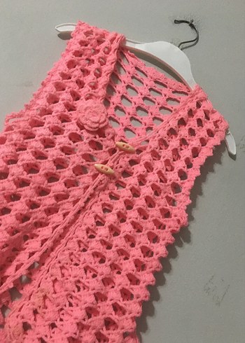 Kız Çocuk Pembe Örgü Bohem Yelek - Görsel 2