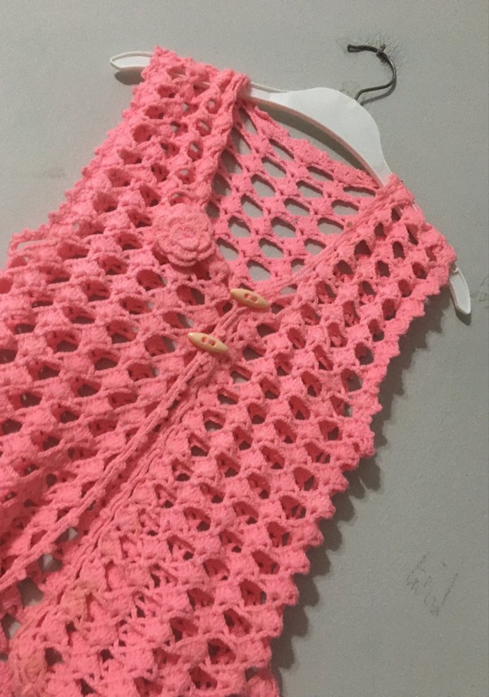 Kız Çocuk Pembe Örgü Bohem Yelek - Görsel 2