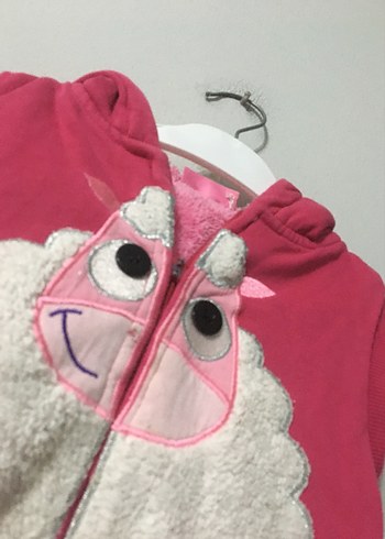 Kız Çocuk Pembe Nakışlı Fermuarlı Yelek - Görsel 2