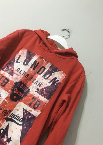 Kırmızı Kapüşonlu Erkek Sweatshirt - Görsel 2