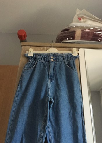 Diğer Kadın Mavi Belden Kemerli Salaş Denim Pantolon