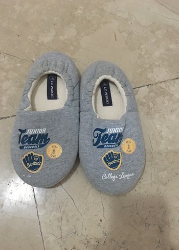 29 Beden Gri Erkek Çocuk Sıcak Ev Terliği Velcro