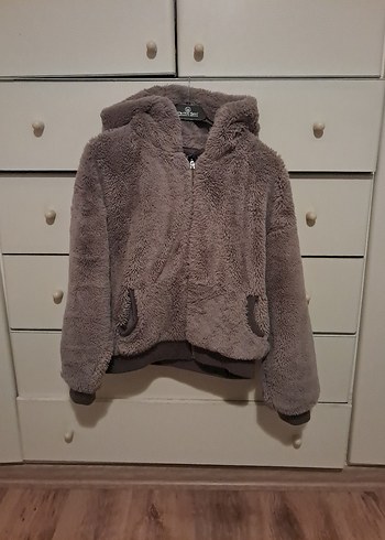 Kapüşonlu Kadın Peluş Mont - Görsel 6