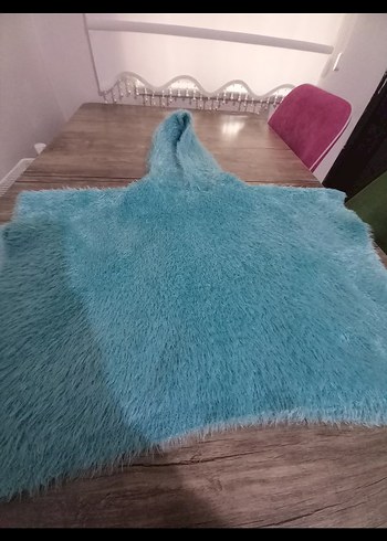 Kız Çocuk Turkuaz Kapüşonlu Ponço - Görsel 2