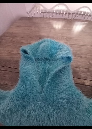 Kız Çocuk Turkuaz Kapüşonlu Ponço - Görsel 5