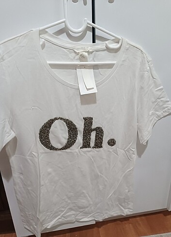 H&M etiketli sıfır Beyaz t-shirt 