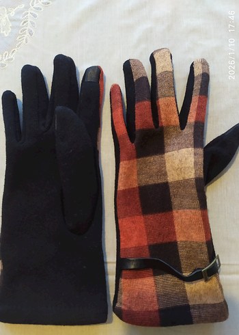 Kahverengi Kareli Tokalı Kadın Eldiveni - Görsel 5