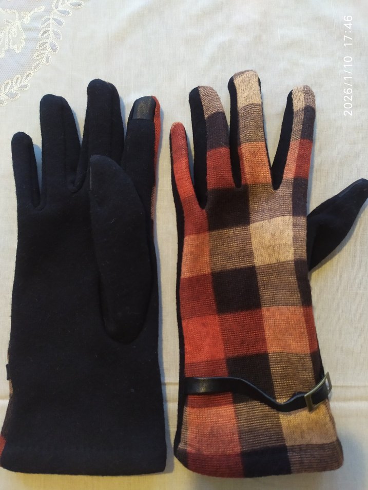 Kahverengi Kareli Tokalı Kadın Eldiveni - Görsel 5