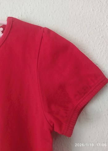 Kırmızı Baskılı Kısa Kollu kız çocuk tunik,elbise - Görsel 5