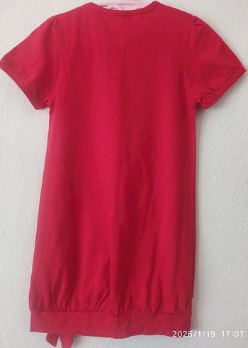 Kırmızı Baskılı Kısa Kollu kız çocuk tunik,elbise - Görsel 7