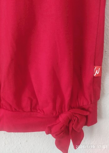 Kırmızı Baskılı Kısa Kollu kız çocuk tunik,elbise - Görsel 6