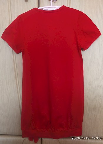 Kırmızı Baskılı Kısa Kollu kız çocuk tunik,elbise - Görsel 2