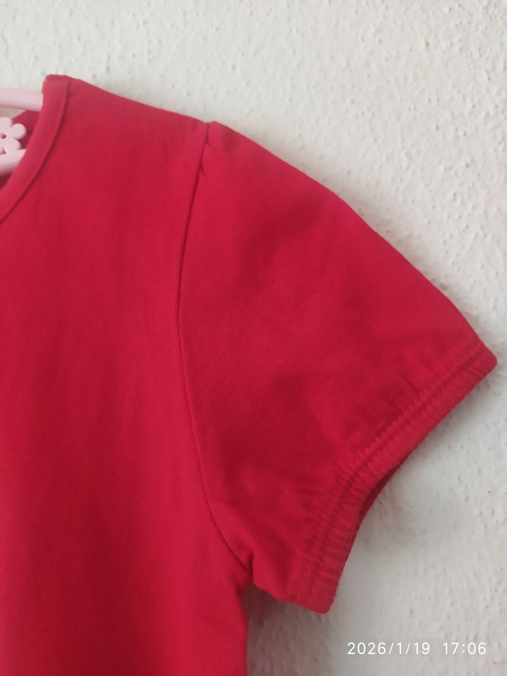 Kırmızı Baskılı Kısa Kollu kız çocuk tunik,elbise - Görsel 5