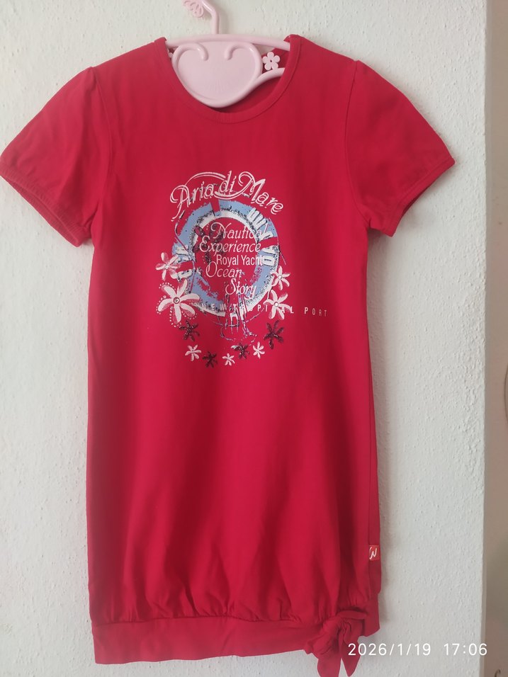 Kırmızı Baskılı Kısa Kollu kız çocuk tunik,elbise - Görsel 3