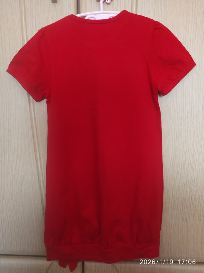 Kırmızı Baskılı Kısa Kollu kız çocuk tunik,elbise - Görsel 2