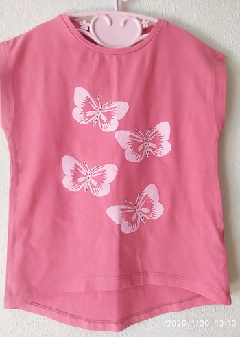 Kelebek Baskılı Pembe Kolsuz Kız Tişörtü - Görsel 5