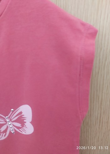 Kelebek Baskılı Pembe Kolsuz Kız Tişörtü - Görsel 3