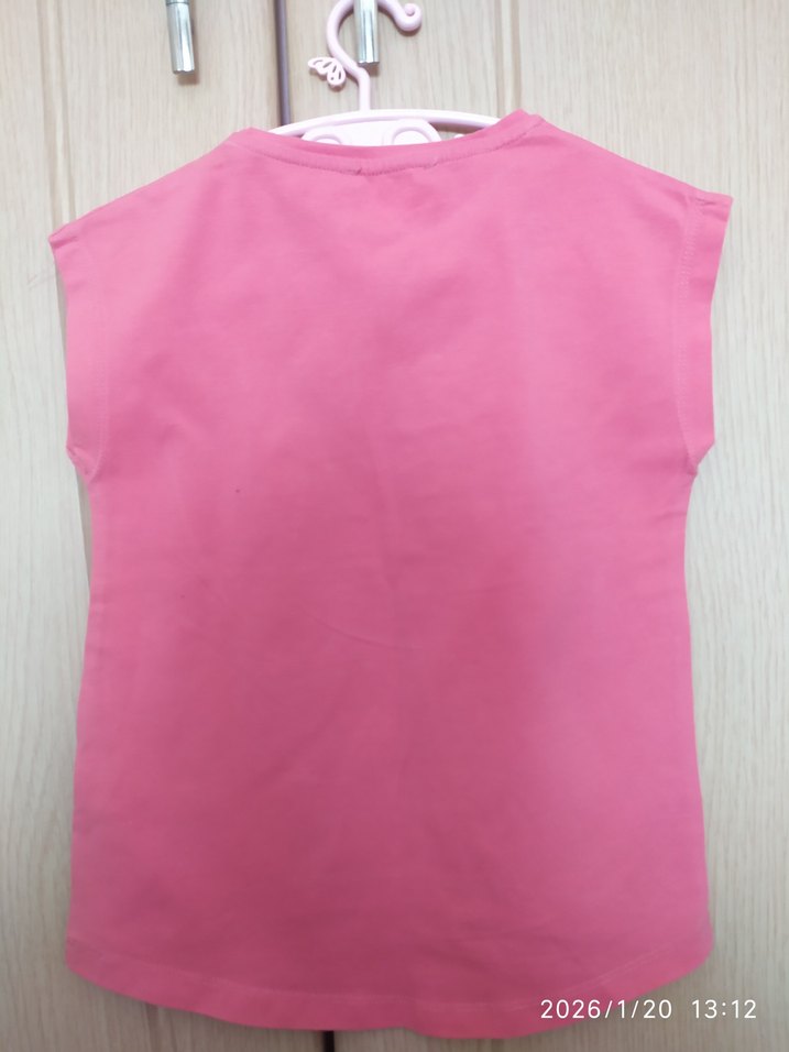 Kelebek Baskılı Pembe Kolsuz Kız Tişörtü - Görsel 4