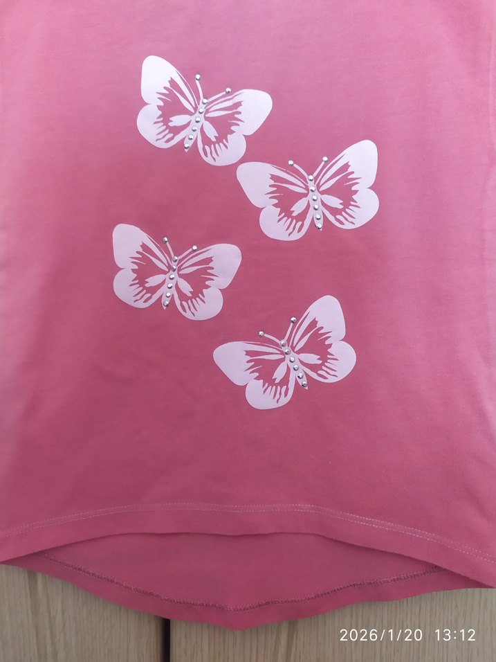 Kelebek Baskılı Pembe Kolsuz Kız Tişörtü - Görsel 2