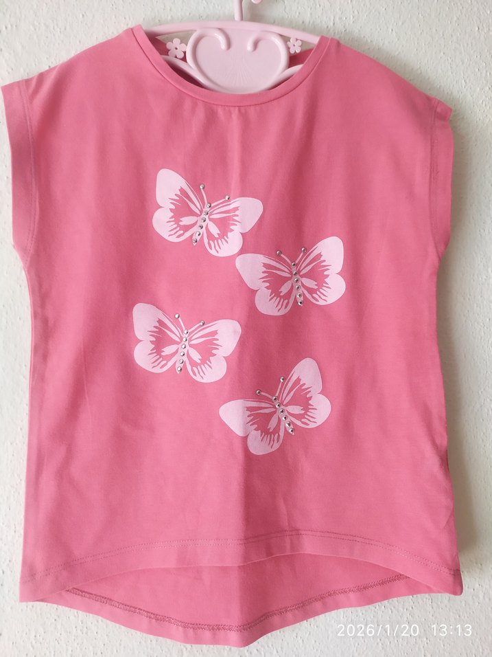 Kelebek Baskılı Pembe Kolsuz Kız Tişörtü - Görsel 5