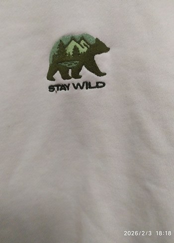 Kapüşonlu Beyaz ve Haki Sweatshirt - Görsel 2