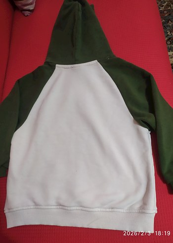 Kapüşonlu Beyaz ve Haki Sweatshirt - Görsel 6