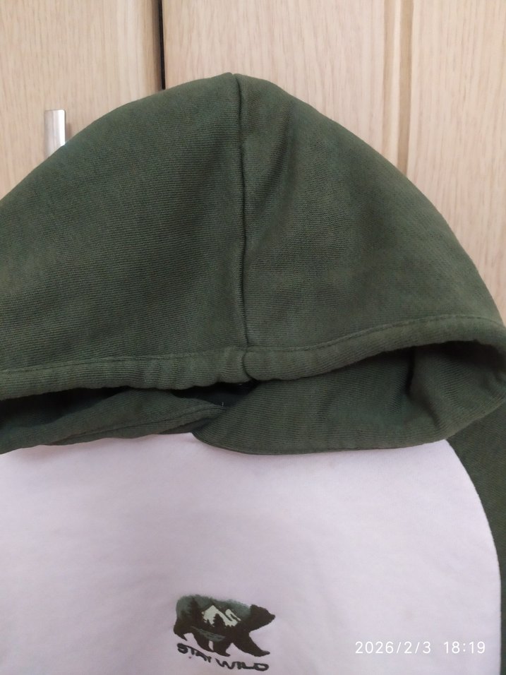 Kapüşonlu Beyaz ve Haki Sweatshirt - Görsel 5