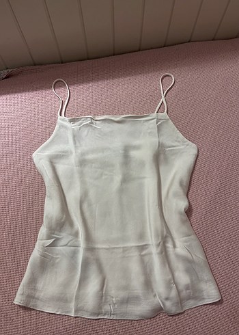 Mango ekru saten askılı bluz