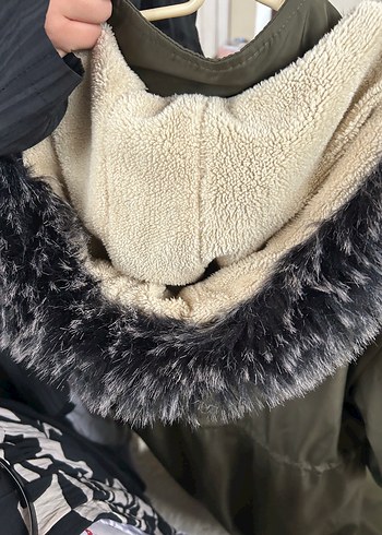 52 Beden haki Renk Sokak Stili Haki Mont Kürklü Kapüşon