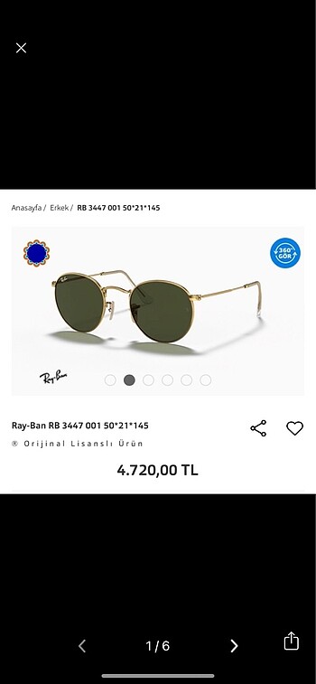 Ray-Ban güneş gözlüğü Rb3447