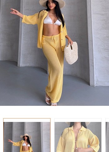 Mango Sari İnce Triko İkili Takim Rahat Ve Sik Yaz Stili