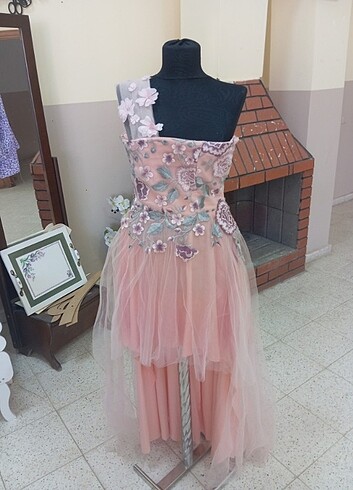 38 Beden ten rengi Renk Pudra abiye 38 40bedene uyunlu