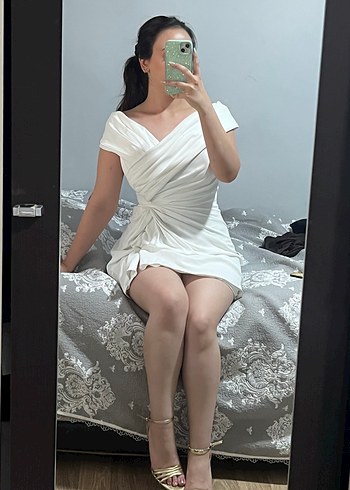 Alfabeta Beyaz Drapeli Elbise Nikah Mezuniyet