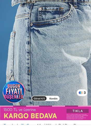 Kadın Mavi Bağlamalı Bol Kesim Midi Kot Pantolon - Görsel 2