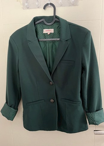 Düğmeli Koyu Yeşil Kadın Blazer Ceket
