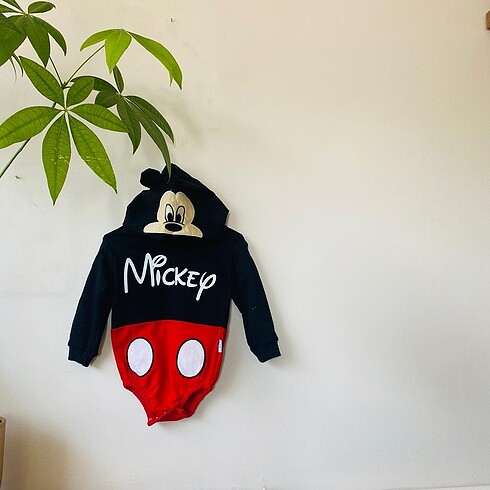 Mickey Mouse Baskılı Şapkalı Zıbın