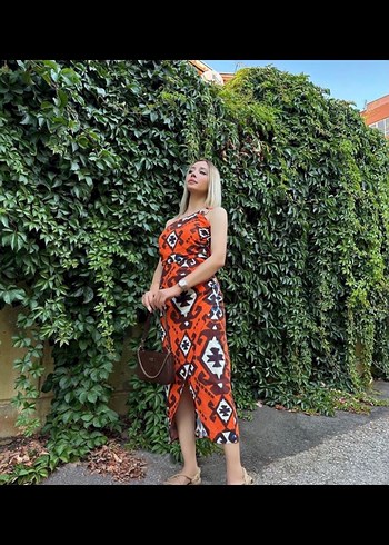 Zara Bohem Çok Renkli Askılı Uzun Elbise