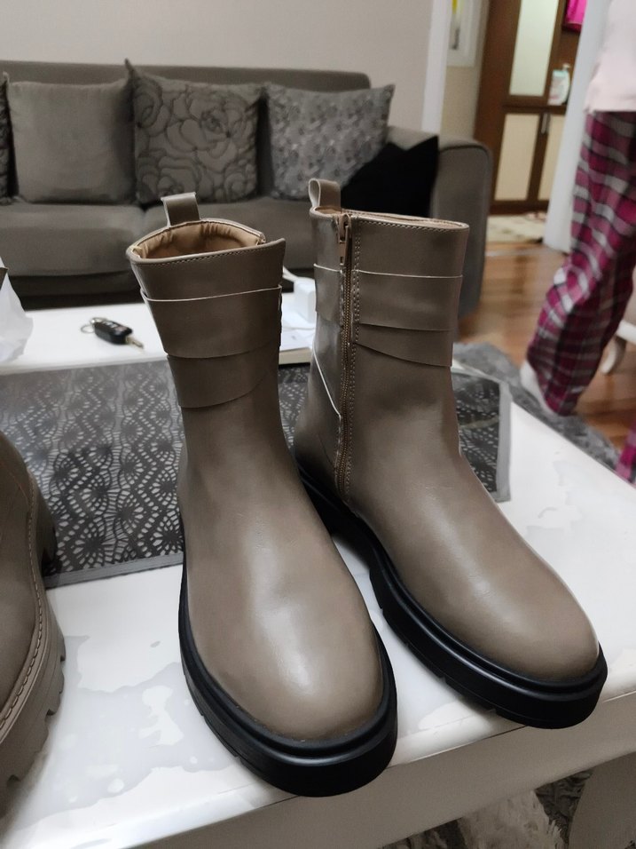 Bej Deri Kadın Dolgu Topuklu Bot ORJİNAL LCW - Görsel 2