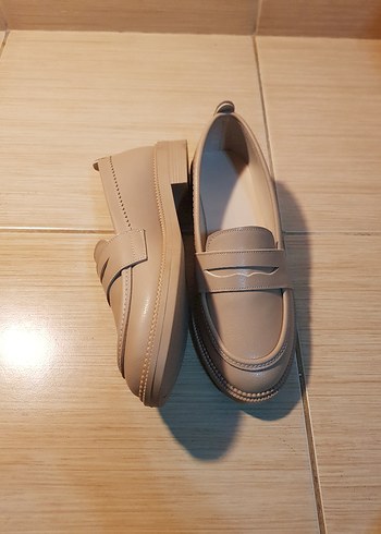 Bej Kadın Klasik loafer Ayakkabı trend model - Görsel 2
